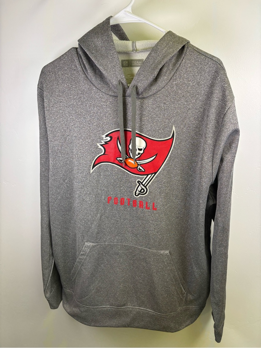NFL TAMPA BAY BUCS HOODIE PULLOVER MEN LARGE  GRAY WITH LOGO POLYESTER